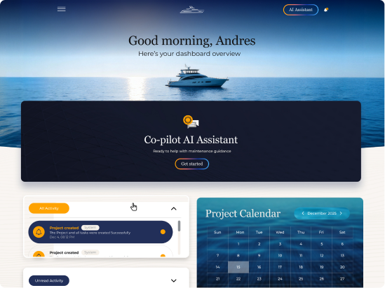 Yacht Masters Hub dashboard on a tablet